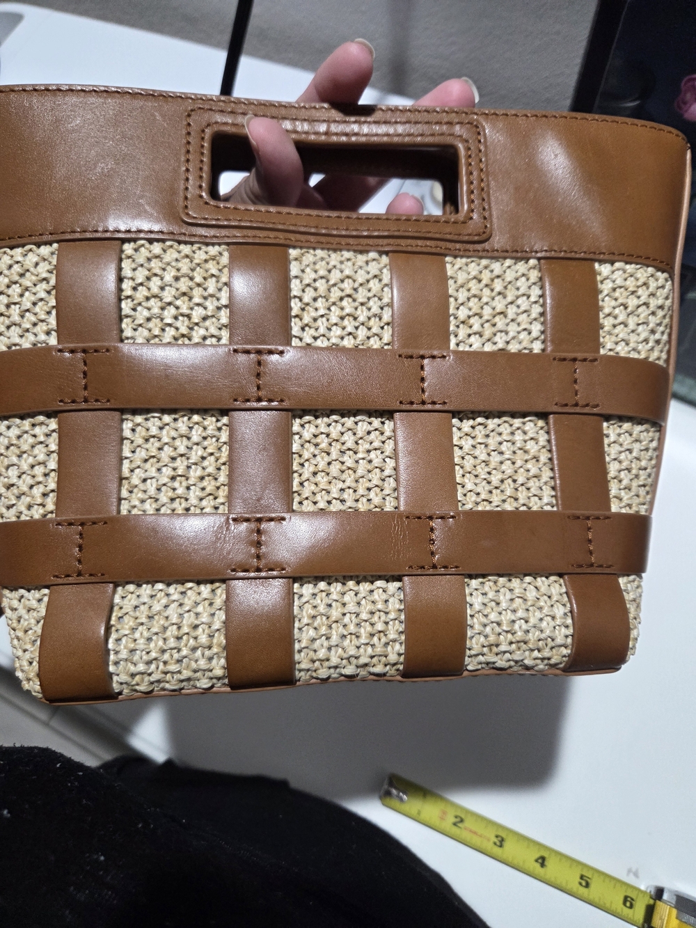 Talbots Woven Straw and Brown Leather Handle Tote - Picture 4 of 7